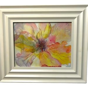 Original 8x10 Watercolor Floral in 13 x 15 White Frame